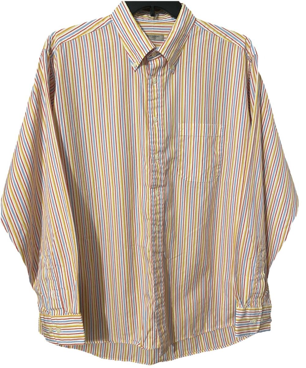 BURBERRY Mens Long Sleeve Striped Multicolor Collared Button-Up Summer Shirt XL
